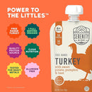 Serenity Kids 6+ Months Turkey Puree Baby Food Pouches - Ethically Sourced BPA-Free Pumpkin Puree & Organic Veggies - 3.5 Oz, 12 Pack by TinyTreasures Baby Boutique