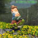 Garden Gnome Turtle solar LED Pond Statue Decoration, Fishing Gnome Turtle Garden Statue Outdoor Koi Pond or Waterfall or lawn Decor,5.3" Gnome turtle Fishing Poolside Statue contains ground insertion by GreenHaven Gardens