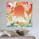 HZOHNAGO Japanese Tapestry Cherry Blossom Crane Sea Wave Fuji Mountain Red Sun Pattern Printed Wall Tapestry Painting Wall Hanging for Bedroom Living Room Dorm 60" W x 60" H by CozyNest Decor