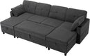 110 Inches Chenille Sectional Sofa w/Adjustable Back & Pull Out Sofa Bed, Tufted U Shaped Couch w/Two Storage Chaises, Sleeper Sectional Sofa w/USB Port & Cup Holders for Living Room, Grey by CozyNest Decor