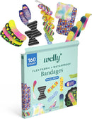 Welly Bandage Large Refill Pack | Adhesive Flexible Fabric, Glow-in-The-Dark & Waterproof Bandages | Assorted Shapes and Patterns for Minor Cuts, Scrapes, and Wounds - 160 Count by TinyTreasures Baby Boutique