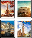 Boho Wall Art Decor, London, Tower of Pisa, Paris, Eiffel Tower,Roman Colosseum,City Wall Decor Art ,Modern Landscape Wall Art for Living Room Bedroom Prints Poster ,8x10 Inch Set of 4,Unframed by CozyNest Decor