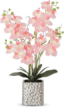 Orchid Artificial Flowers with Sliver Vase Large Silk Faux Phalaenopsis Flowers for Dining Room Table Floral Centerpieces Indoor Decoration,Pink by CozyNest Decor