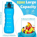 OLDLEY 25 oz Water Bottle, Motivational Water Bottle with Time Marker, Sports Water Bottle With Strap, Leakproof & BPA Free Large Water Bottles for School, Gym, Travel, Outdoor, Tritan,Blue by CozyNest Decor