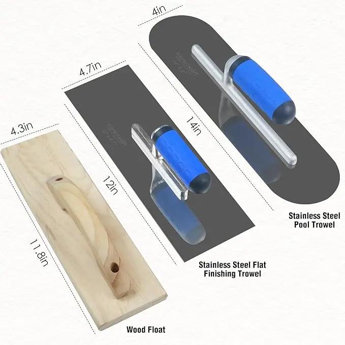 10PCS Concrete Trowel Set, Masonry Hand Tool Set Includes Large Flat Finishing and Pool Trowel, Wood Float, Concrete Edger and Groover, Margin Gauging, Wire Twister, Gloves & Carry Bag, photo 2 of 8
