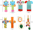 BLOOBLOOMAX Baby Soft Hanging and Wrist Rattle Toy, Car Seat Stroller Toys with Plush Animal C-Clip Ring for Infant Babies Boys and Girls 3 to 12 Months (12PCS-G) by TinyTreasures Baby Boutique