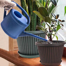 12 inch Plant Pots Indoor Outdoor, 4 Pack Large Planter, Plastic Flower Pots with Saucer and Drainage Holes, Modern Decorative Resin Garden Pots for House Plants by CozyNest Decor
