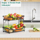 Giwil 2 Tier Countertop Fruit Basket for Kitchen, Vegetable Storage Bread Fruit Bowl Stand with 2 Banana Hangers, Wall Mounted Metal Wire Basket Organizer for Potato Onion, Black by CozyNest Decor