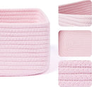 Small Storage Baskets for Organizing | Closet Organizer Bins | Shelf Toy Basket | Woven Rope Baskets | Cube Decorative Box | Shallow Basket | 11.5x7.5x4.7” | 3 Packs Pink by TinyTreasures Baby Boutique