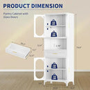 75” Tall Kitchen Pantry Storage Cabinet, Metal Storage Cabinet with 1 Drawer and Adjustable Shelves, Kitchen Pantry Cupboard, Freestanding Cupboard for Bathroom, Living Room (White-Glass Door) by CozyNest Decor