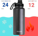 DRINCO Stainless Steel Water Bottle Spout Lid Vacuum Insulated Double Wall Water Bottle Wide Mouth (40oz 32oz 22oz 18oz 14oz) Leak Proof Keep Cold Sport Camping Hiking (32 oz, 32oz Black) by CozyNest Decor