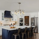 6-Light Modern Farmhouse Brushed Nickel Chandelier, Dining Room Light Fixture Over Table Adjustable Height Hanging Industrial Pendant Lights Kitchen Island, Clear Glass Shade by CozyNest Decor