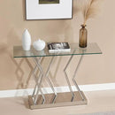 43.3" Glass Modern Console Table, Sturdy Silver Entryway Table with Stainless Steel Base, Rustic Entrance Table, Minimalist Narrow Tables for Living Room & Office by CozyNest Decor