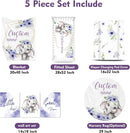 Personalized Baby Crib Bedding Set for Baby Girls, Purple Flower Pattern Elephant Theme Custom Name Baby Crib Sets 5-Pcs, Toddler Double Layer Blanket Fitted Sheets Changing Pad Cover Rug Wall Art Set by TinyTreasures Baby Boutique