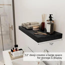 12 Inch Deep Black Floating Shelves, 24 x 12 Floating Shelf for Books, Rustic Wood Deep Wall Shelves for Home Storage & Display, 2" Thicked Shelves for Kitchen, Living Room, Bedroom, 2 Pack by CozyNest Decor