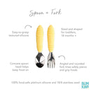 Bumkins Toddler Utensils, Kids Size Fork and Spoon Set, Silicone and Stainless-Steel Training Silverware, Angled Fork / Spork for Self-Feeding, Children Learning to Eat, 18 Mos Up, Pineapple Yellow by TinyTreasures Baby Boutique