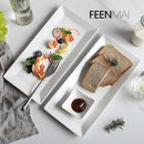 12" Serving Platters Set of 4, White Rectangular Plates, Ceramic Serving Tray, Stackable Large Party Plates for Appetizer, Dessert, Steak, Sushi, Housewarming, Oven Dishwasher Safe by CozyNest Decor