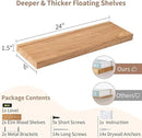 Axeman Floating Shelves for Wall, 24''W x 8'' D Rustic Solid Elm Wood Shelves for Storage, Wall Mounted Display Shelving with Invisible Heavy-Duty Metal Bracket (Natural, 2PCs) by CozyNest Decor