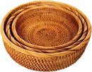 3 Pack Hadewoven Round Rattan Fruit Basket Wicker Food Tray Weaving Storage Holder Dinning Room Bowl, 10 Inch Small Wicker Basket Serving Tray Woven Basket for Bread,Snack,Brown(3-Size Kit) by CozyNest Decor