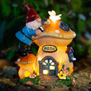 Garden Gnome Statues Figurine Lights - Solar Powered Lighting Outdoor Decorations, Gnome Build Mushroom House, Yard Art Lawn Ornaments for Porch Patio Balcony - Gnome Gifts for Women Mom by GreenHaven Gardens