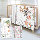 Custom Name Crib Bedding Set - Sika Deer & Fox Pattern, Personalized Nursery Bedding 3-Piece Set– Soft Blanket, Fitted Sheet, Changing Pad Cover – for Newborns Girls Nursery Gifts by TinyTreasures Baby Boutique