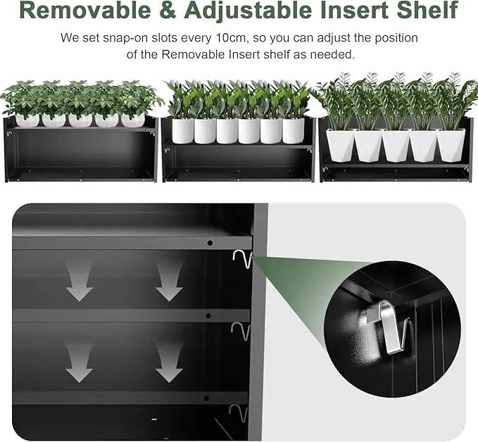 Long Metal Cube Planter for Outdoor Plants 15" W x 38" L x 16.25" H, Heavy Duty Steel Rectangular Planter Box with Removable Insert Shelf, Modern Décor for Outside, Indoor, Garden (Black), photo 4 of 6