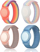 4 Pack Kids Wristband Compatible with Apple AirTag, Protective Case for Air Tag GPS Tracker Holder with Nylon Bracelet, Adjustable Anti Lost Watch Band for Toddler Child Elder (Rainbow & Blue & Pink) by TinyTreasures Baby Boutique