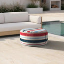 Inflatable Ottoman Stool D21 xH9 for Outdoor/Indoor Use, Water Repellent Patio Foot Rest Stool with Portable Handle,Round Pouf Ottoman Suitable for Garden,Deck and Camping - Stripe Red Blue by CozyNest Decor