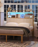 Headboard with 3-Tier Storage Shelves, Velvet Upholstered Head Board with 2 Outlets, USB Ports & LED Light, Soft Backrest for Queen Size Bed, White and Gold BH15203AV1 by CozyNest Decor