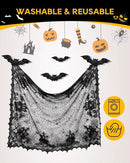 eZAKKA Halloween Table Cloth with 16 Pcs Bats Wall Decor, Spider Web Table Cloth Black Tablecloth Lace Fabric Table Cloths for Rectangle for Parties Gothic Spooky Home Decorations, 53x68 Inch by CozyNest Decor