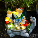 Upgraded Size Solar Garden Outdoor Statues Three Gnomes having party on turtle with 7 LED Solar Figurine for Lawn,Patio,Balcony,Yard Decor Unique Housewarming Gift, for grandfather, Father,Grandma,Wen by CozyNest Decor