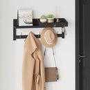 AMBIRD Wall Hooks with Shelf 26.57inch Entryway Wall Hanging Shelf Wood Coat Hooks for Wall Coat Rack Wall Mount Rack with 5 Dual Hooks 3 Key Hooks Mail Organizer and Key Rack Key Holder (Black) by CozyNest Decor