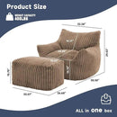 Giant Bean Bag Chairs for Adults, Oversized Chaise Lounge Chair Indoor with Memory Foam - Plush Boneless Lounger & Ottoman for Bedroom, Living Room, Gaming & Reading, Lazy Floor Sofa Chair, Khaki by CozyNest Decor