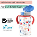 Evorie Tritan Spill Proof Toddler Straw Sippy Cup, 10 oz for Baby and Toddlers 1-3 Years Old, No Spill Straw Water Bottle with Removable Handles, Ideal for School, BPA-Free, Happy Valley by TinyTreasures Baby Boutique