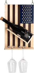 American Flag Wine Bottle Wall Rack Holder With 2 Wine Glasses By Patriotic Centerpi by The Wine Savant