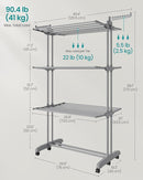 SONGMICS Clothes Drying Rack 4-Tier, Foldable Laundry Drying Rack 68.1-Inch Tall, Stainless Steel, Rolling Clothes Horses, Clothes Airer, Indoor Outdoor Use, Dove Gray ULLR703G01 by TinyTreasures Baby Boutique