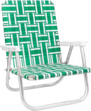 Lawn Chair USA Folding Aluminum Outdoor Patio Lawn Chair | Heavy-Duty Webbed Chairs for Camping, Sports, Beach, Yard & Tailgating | Lightweight Portable | High Back Beach Chair- Green & White Stripe by GreenHaven Gardens