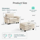 LINSY HOME Sofa Chair with Movable Ottoman - Corduroy Cloud Couch Chair Soft Comfy Modern Sofa Chaise Single Sleeper Chair Bed for Living Room Apartment Office, Beige by CozyNest Decor