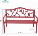 PHI VILLA Outdoor Patio 50" Metal Park Bench Red, Steel Frame Bench with Backrest and Armrests for Porch, Patio, Garden, Lawn, Balcony, Red Bird by GreenHaven Gardens
