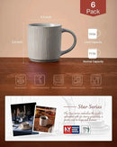 famiware Coffee Mug Set for 6, Star 12 oz Catering Mugs Cup Set with Handle for Coffee, Tea, Cocoa, Milk - Ceramic Stoneware Drinkware Set, Matte Grey by CozyNest Decor