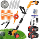 Electric Weed Wacker Cordless Battery Powered Eater,21V/4.0Ah Lightweight No-String Weed Trimmer with 2 Battery Operated& Wheels,3 in 1 Stringless Grass Trimmer/Edger/Brush Cutter for Garden Yard Lawn by GreenHaven Gardens