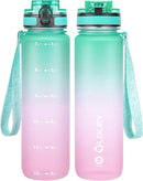 OLDLEY 32 oz Water Bottle, Motivational Water Bottle with Time Marker, Sports Water Bottle With Strap, Leakproof & BPA Free Large Water Bottles for School, Gym, Travel, Outdoor, Tritan,Green&Pink by CozyNest Decor