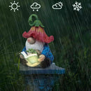 Garden Gnome Statue-Resin Gnome Figurine Hugging Turtle Reading Book with Solar LED Lights，Outdoor Summer Decorations for Patio Yard Lawn Porch,Garden Ornament Gift by CozyNest Decor