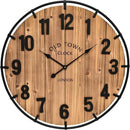 Large Old Town Farmhouse Wall Clock 20 Inches - Rustic Antique Wood with Metal Circle and Large Numerals Silent Battery Operated Wall Clock for Office Kitchen Bedroom Living Room