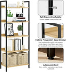 NUMENN Bookshelf, 5 Tier Bookshelves, Home Office Bookcase Shelf Storage Organizer, Free Standing Storage Shelving Unit for Bedroom, Living Room and Home Office, Natural by CozyNest Decor
