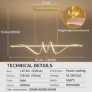 Modern Design Dimmable Desk Linear Pendant Light, with Remote Control Dimmable 3 Color Mode & Brightness Ceiling Lamp, Anti-Flicker Dining Light Fixture for Kitchen, Dining Room (Gold, 47IN) by CozyNest Decor