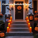 Homemory 4"x12" Halloween Orange Flameless Candles, Fall Candles, Outdoor Waterproof Flameless Candles with Remote and Timers, Battery Operated LED Pillar Candles, Won't Melt Plastic, Set of 2 by CozyNest Decor