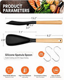 Cooking Spoon for Nonstick Cookwares, Great for Cooking and Serving Sturdy BPA-Free Matte Silicone, Wood Handle Spoon for Mixing, Scoop, and Scrape (Black & Grey, 13.4 inch) by CozyNest Decor
