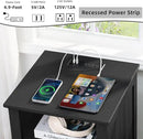 18" Farmhouse Night Stand with Charging Station, 2 Drawers End Table Dresser for Bedroom, Black Wooden Nightstand, Bed Side Table with Open Shelf, Bedside Cabinet for Living Room, Closet by CozyNest Decor