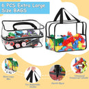 6 Packs Widen X-Large Toy Storage Bags 12.6×9.25×6.9In with Labels, Reusable Clear PVC Board Game Storage, Travel Waterproof Organizer Bags with Zipper for Building Blocks, Puzzle, Stuffed Animals by CozyNest Decor